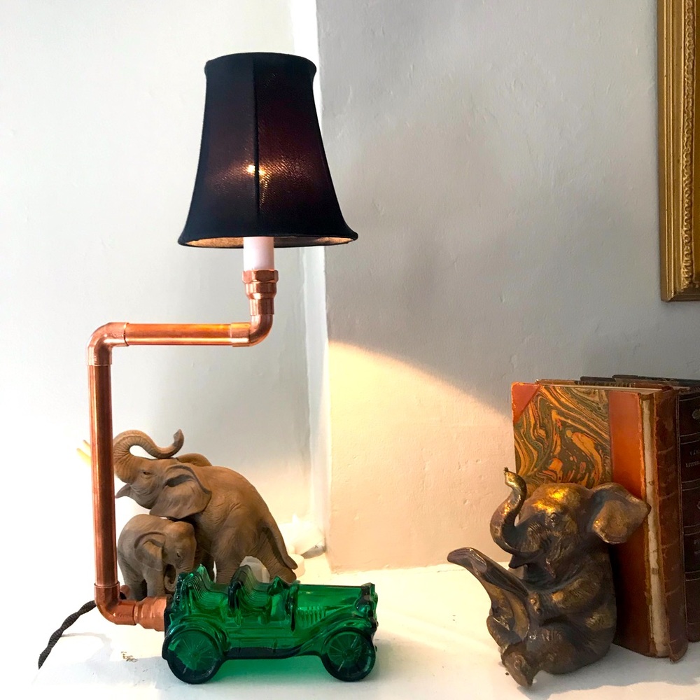 Lamp Hand Made Industrial Copper with AVON Car Green